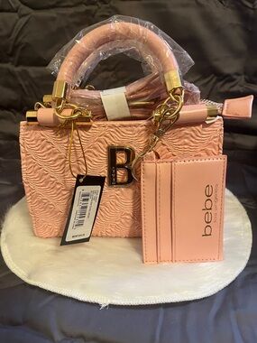 Bebe Blush Pink Textured Top-Handle Mini Bag with Card Holder